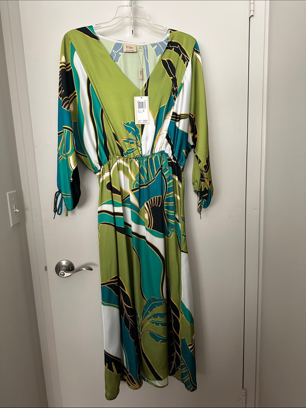 Elie Tahari Green & Teal Abstract Print Maxi Dress